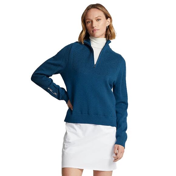 RLX Ralph Lauren Wool-Blended 1/2 Zip Mock Indigo Blue Womens M Golf Sweater NWT - Picture 1 of 15